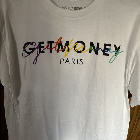 M Fashion nova men white graphic t-shirt 100% cotton made in Mexico Get Money - Picture 1 of 7